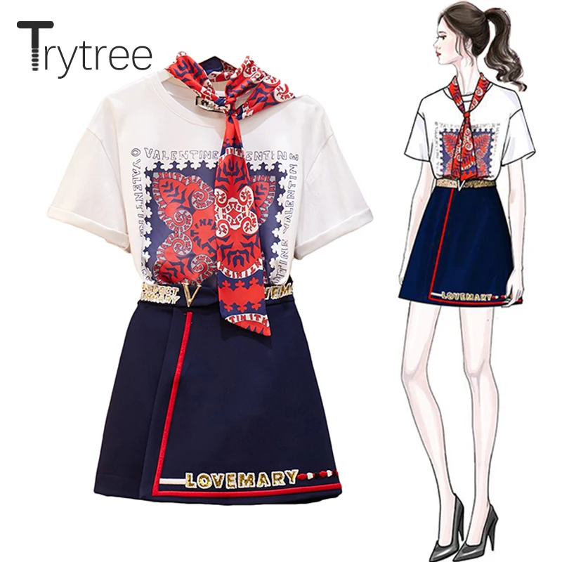 Trytree летний женский комплект из двух предметов модный шарф с круглым вырезом и