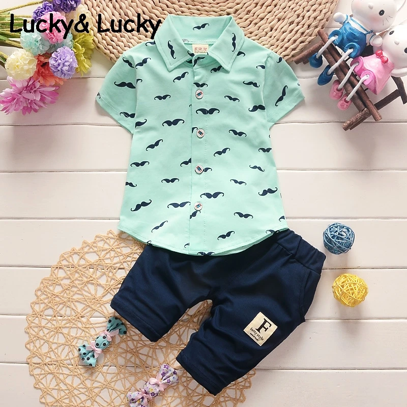Baby boy clothes cotton baby clothing set short sleeve Beard printed casual style |