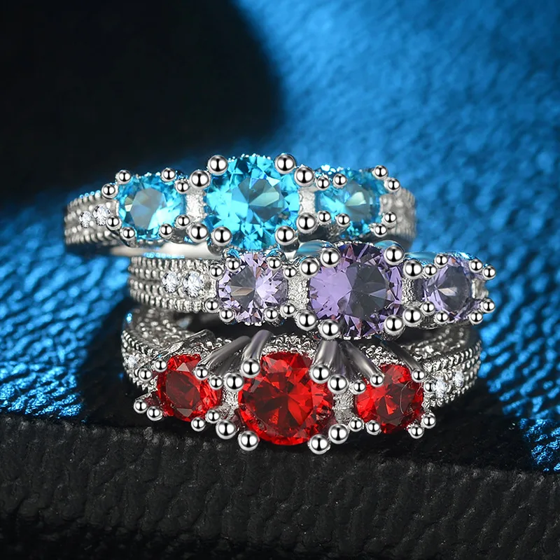 Vintage Jewelry White red purple grenn blue yellow Zircon silver color jewelry Ring for Ladies party Christmas Day gifts | Украшения и