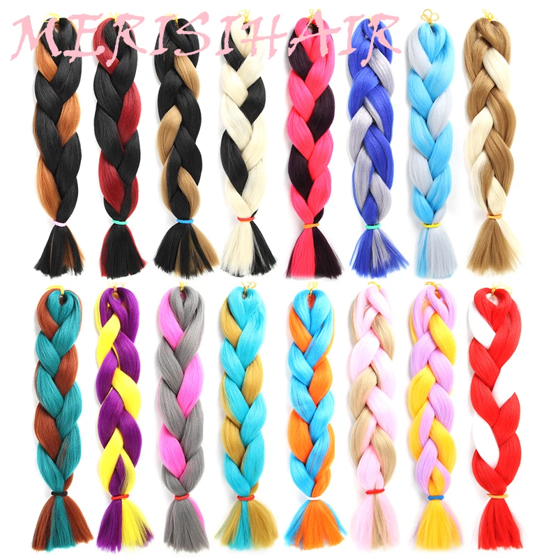 

MERISIHAIR Synthetic 24inch Ombre Pink Blonde Red Blue Braiding Hair Crochet Hair Extensions Jumbo Braids Hairstyles