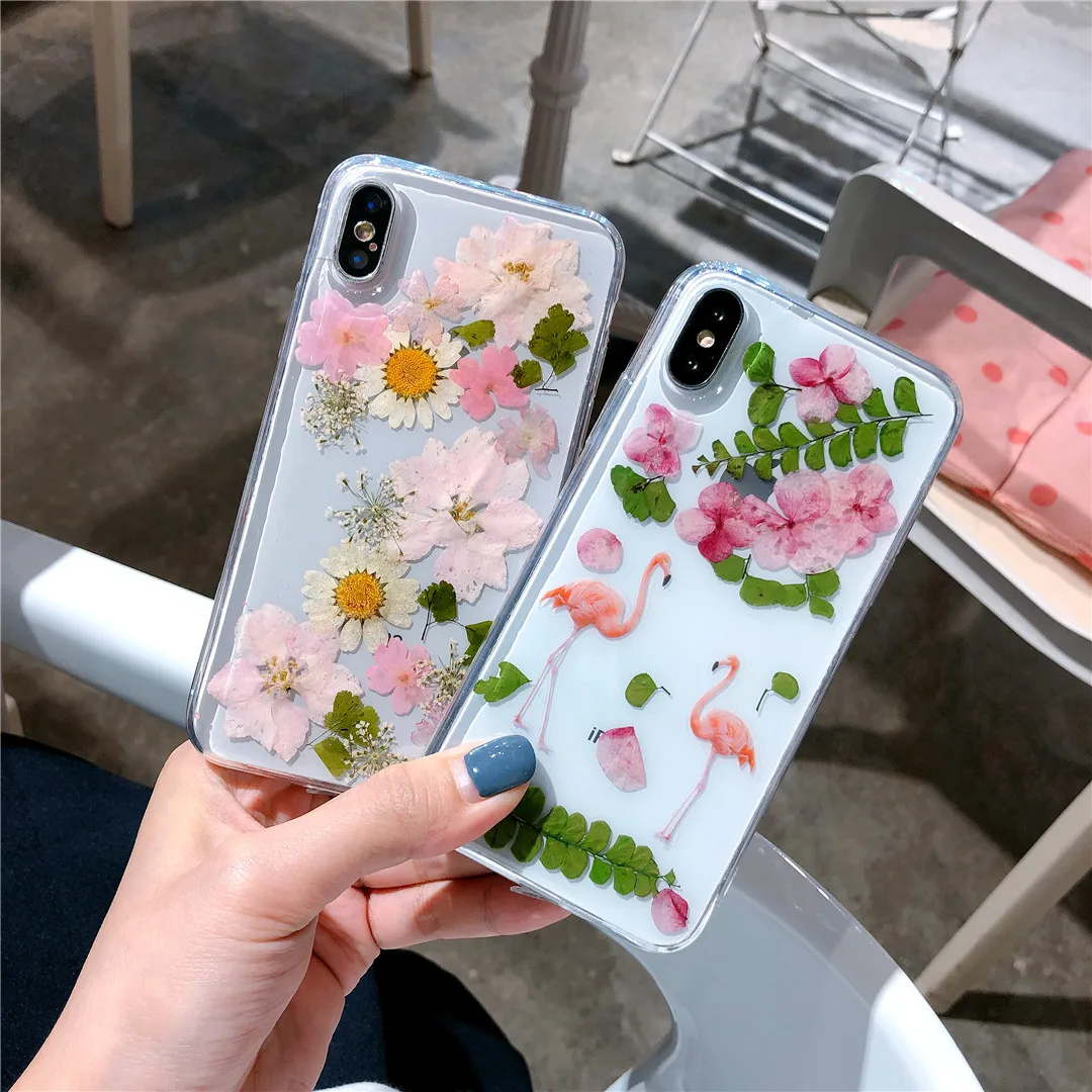 Dried Real Flower Phone Cases For iphone 6 6s plus 7 8 Plus X Transparent Soft TPU Case Back Cover |