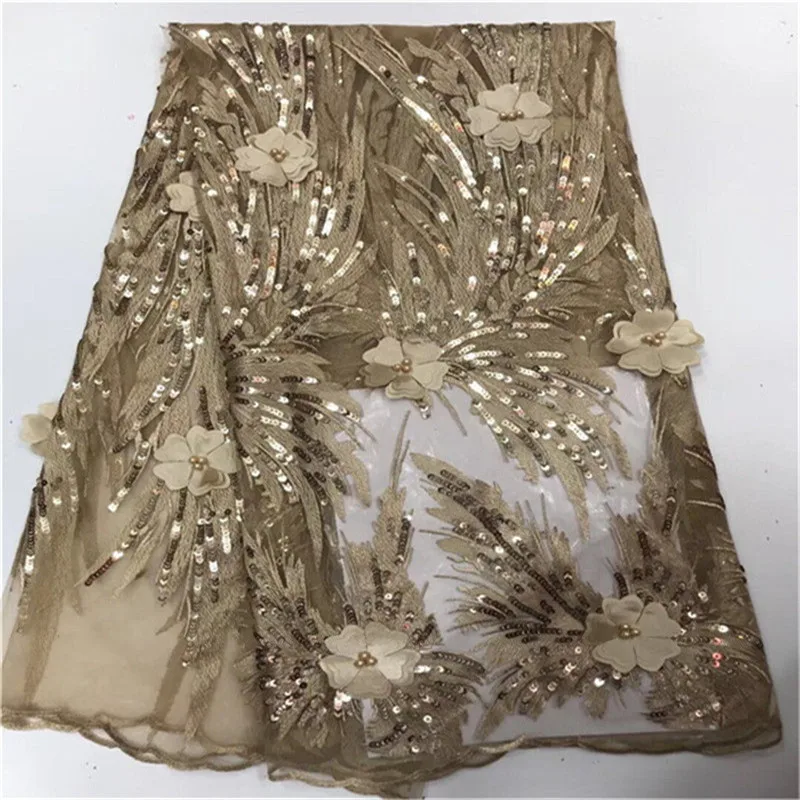Unique Tassel Design African beads Net Lace Fabric High Quality 3D F Nigeria Indian Embroidery Guipure Mesh Gold Sequined | Дом и сад
