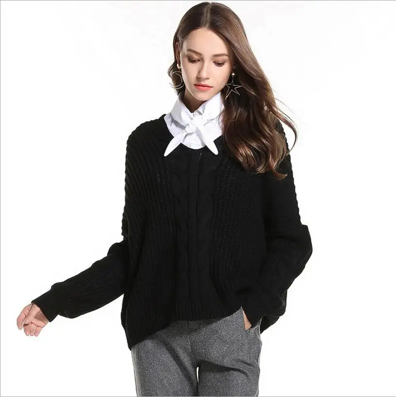 HOUSE OF QUIRKY 2018 Women Bat Sleeve Loose Pullover Winter Sweater Knitted Sweaters Female Soft Warm Wutumn Casual Jumper | Женская