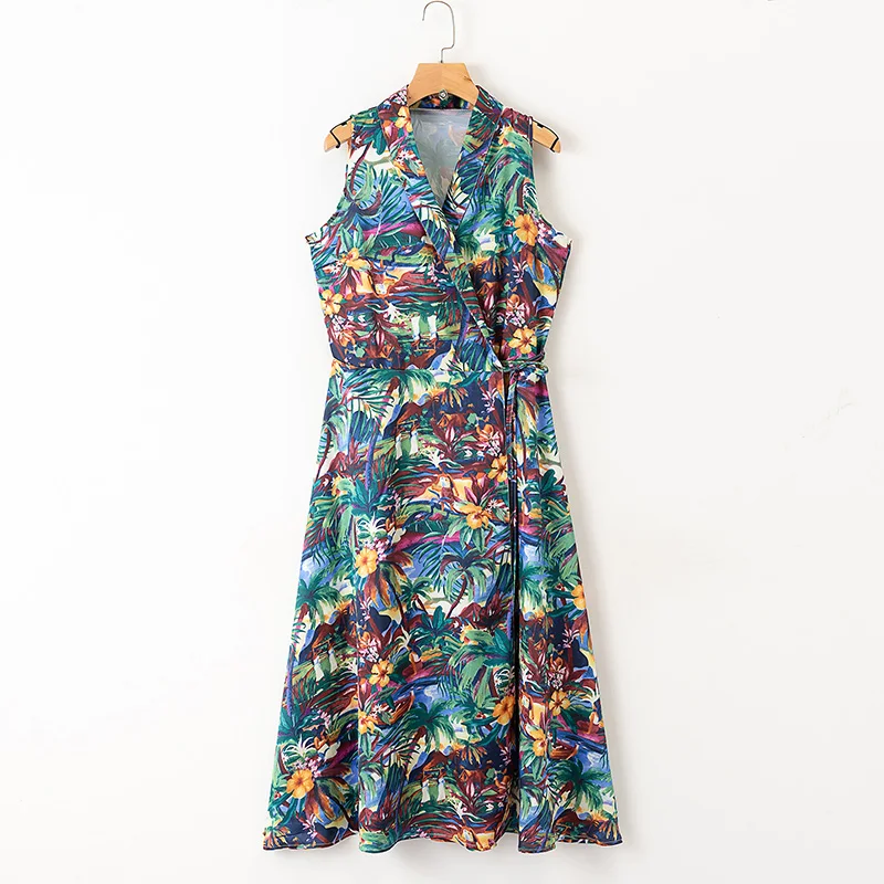 Летнее платье 2019 Новая повседневная одежда без рукавов Женская с принтом длинное