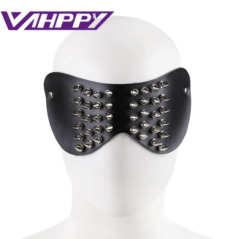 VaHppy черная кожа с заклепками Разъемный патч для глаз повязка на глаза флирт