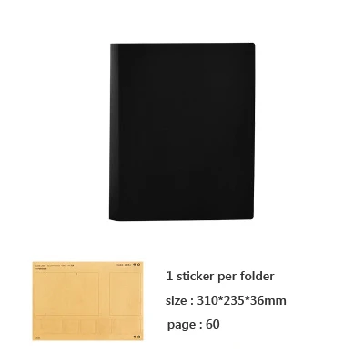 black 60 pages Muji стиль A4 простой файл мешок 100 страниц данных книга большой емкости папки файла канцелярские принадлежности - Цвет: black 60 pages