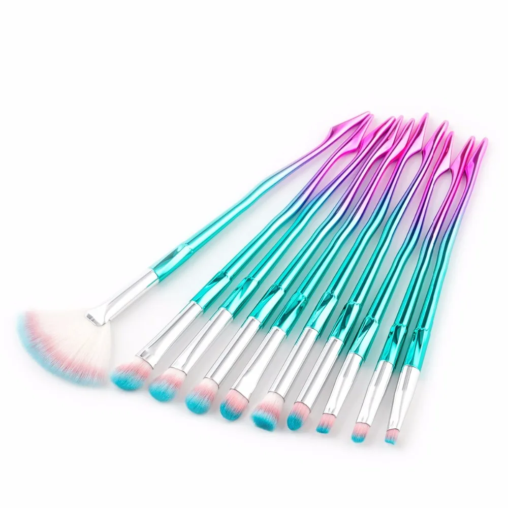 Новинка 10 шт. набор косметических кистей для макияжа зеленый/розовый порошок