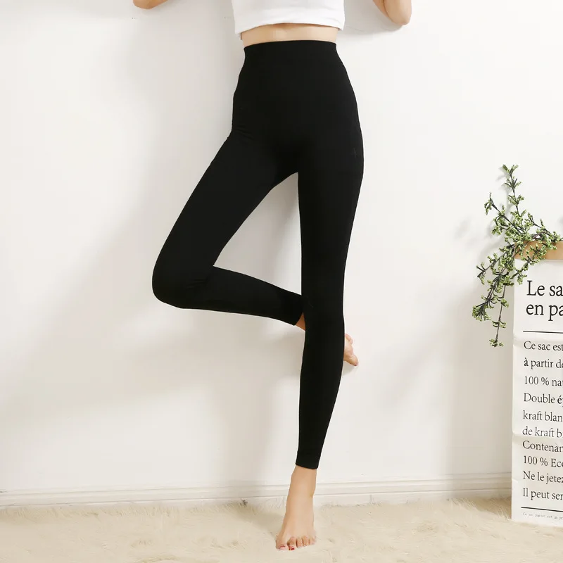 Winter Women Leggings Thermal Bottoms Sleep Bottoms Solid High-Rise Rib Stretchy Elastic Waist ropa mujer invierno B88191