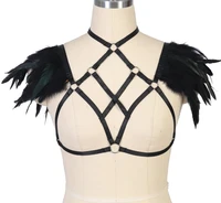 black gothic lingerie feather wings body harness belt epaulettes cage bra bondage shoulder burningman party pole dance rave wear
