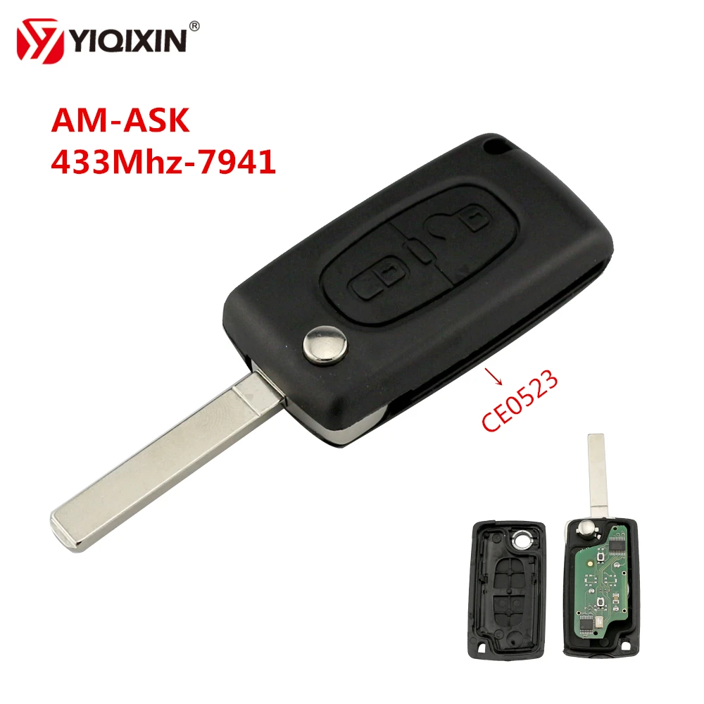 Раскладной ключ YIQIXIN CE0523 для Peugeot 307 3008 308 408 2 кнопки ASK модуль VA2 ID46 PCF7941 чип