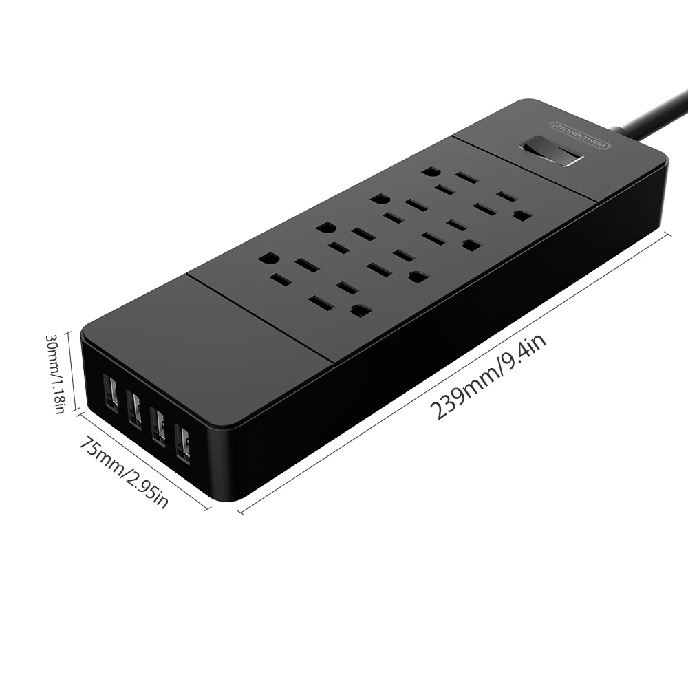 NTON Защита от перенапряжения питания семейная силовая полоса 8 AC 4 USB зарядная станция с подвесным слотом для установки в США электрическая вилка для офиса