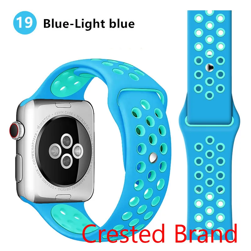 blue light blue 19 Спортивный ремешок для Apple Watch 42 мм 38 мм iWatch 44 мм 40 мм силиконовый браслет ремешок для Apple watch 5 4 3 2 1 42/44 мм - Цвет ремешка: blue light blue 19