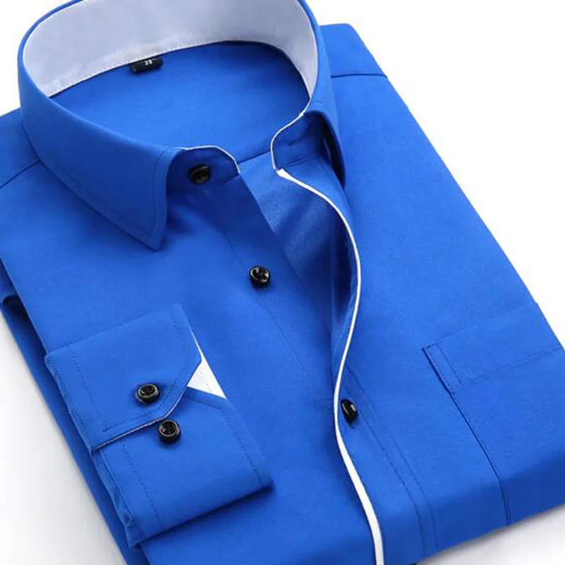 Модные мужские Длинные рукава саржевое платье Формальные рубашки Camisa тонкий