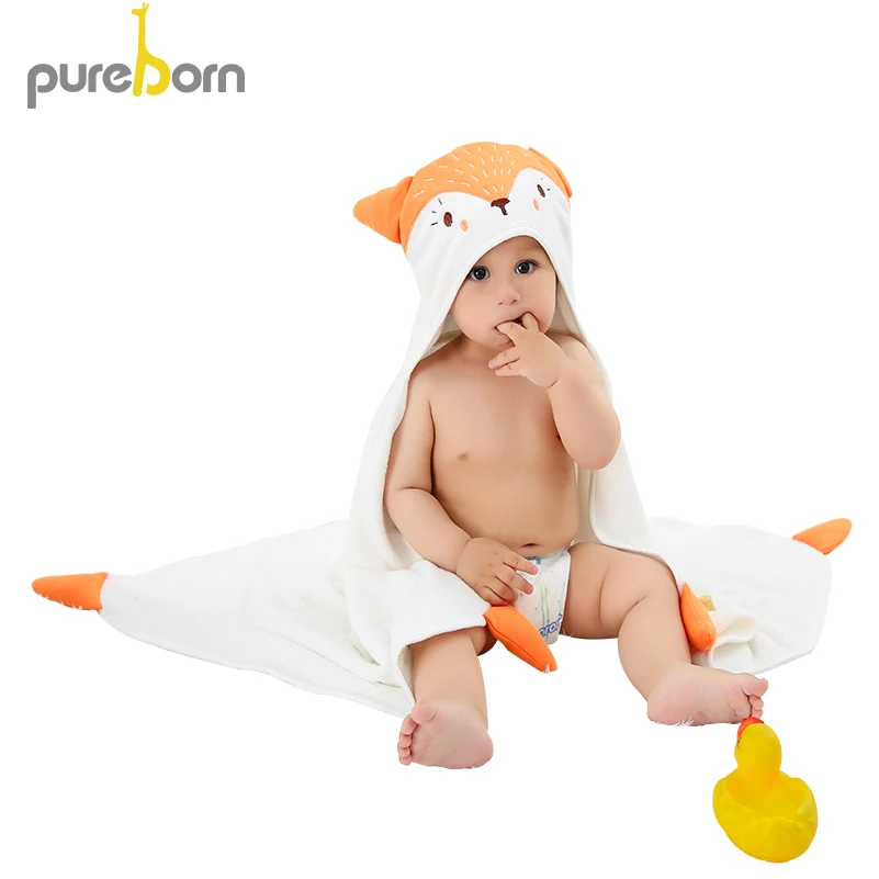 Детское махровое полотенце Pureborn с капюшоном и животным для маленьких мальчиков