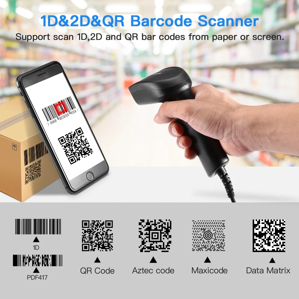 EY 006Y QR сканер штрих кодов портативный Проводной 1D 2D USB считыватель для Windows DataMatrix