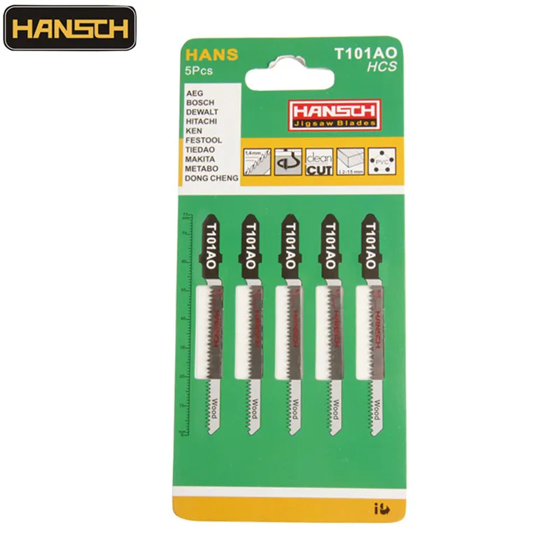 Лезвия для лобзика HANSCH 5 шт. 76*1 4 T101AO резки древесины Fsat HCS Bosch Metabo Dewalt Makita AEG Festo Holzher