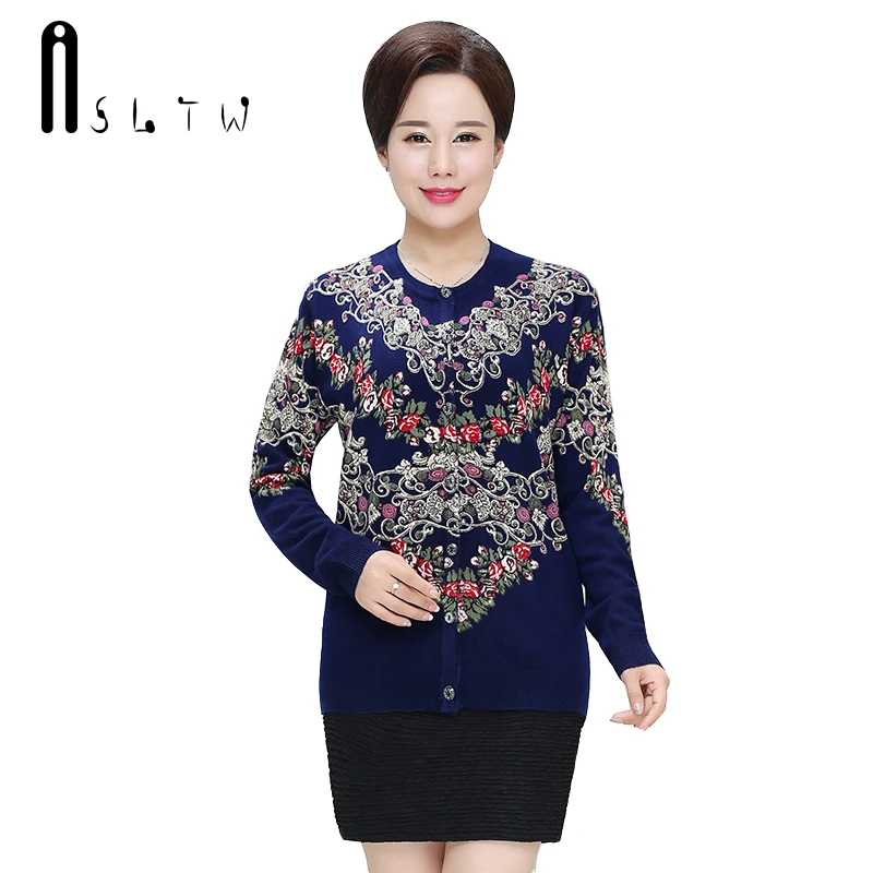 ASLTW Plus Size Cardigan 2017 New Lady's Sweater Long Sleeve O Neck Printing Knitwear Tops Casual For Women |
