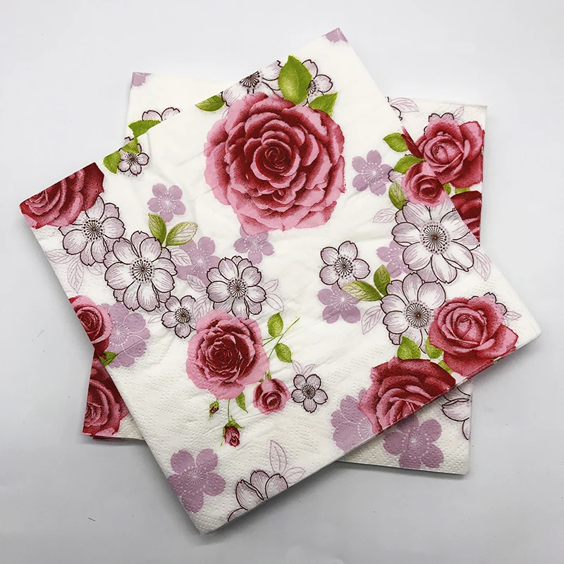 20 шт./лот салфетки с цветком розы украшения для дня рождения тема бумажные розами
