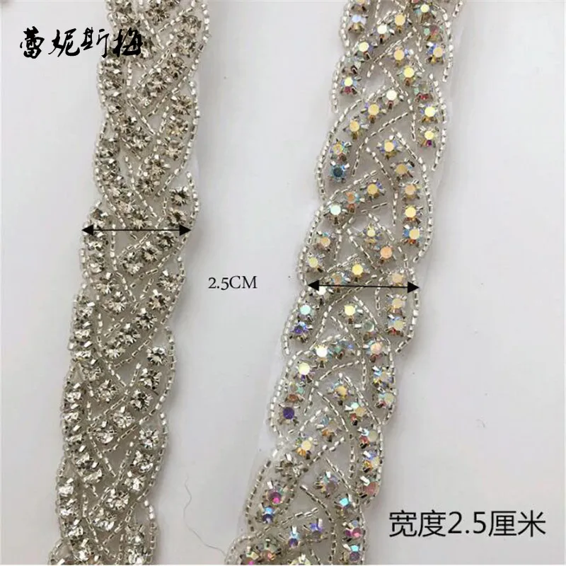 1 ярд Bling ручной работы железа на АБ прозрачные стразы аппликация отделка для
