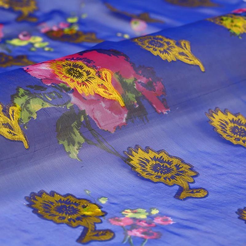 Роскошные золотые пряжи burnout jacquard Шелковый шифон ткани HLC140|printed silk chiffon fabric|chiffon