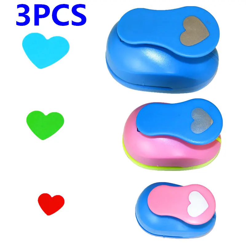 heart set 3 шт.(5 см, 3,8 см, 2,5 см) в форме цветка, набор для рукоделия, Детские ручные Дыроколы, дырокол для кругов - Цвет: heart set