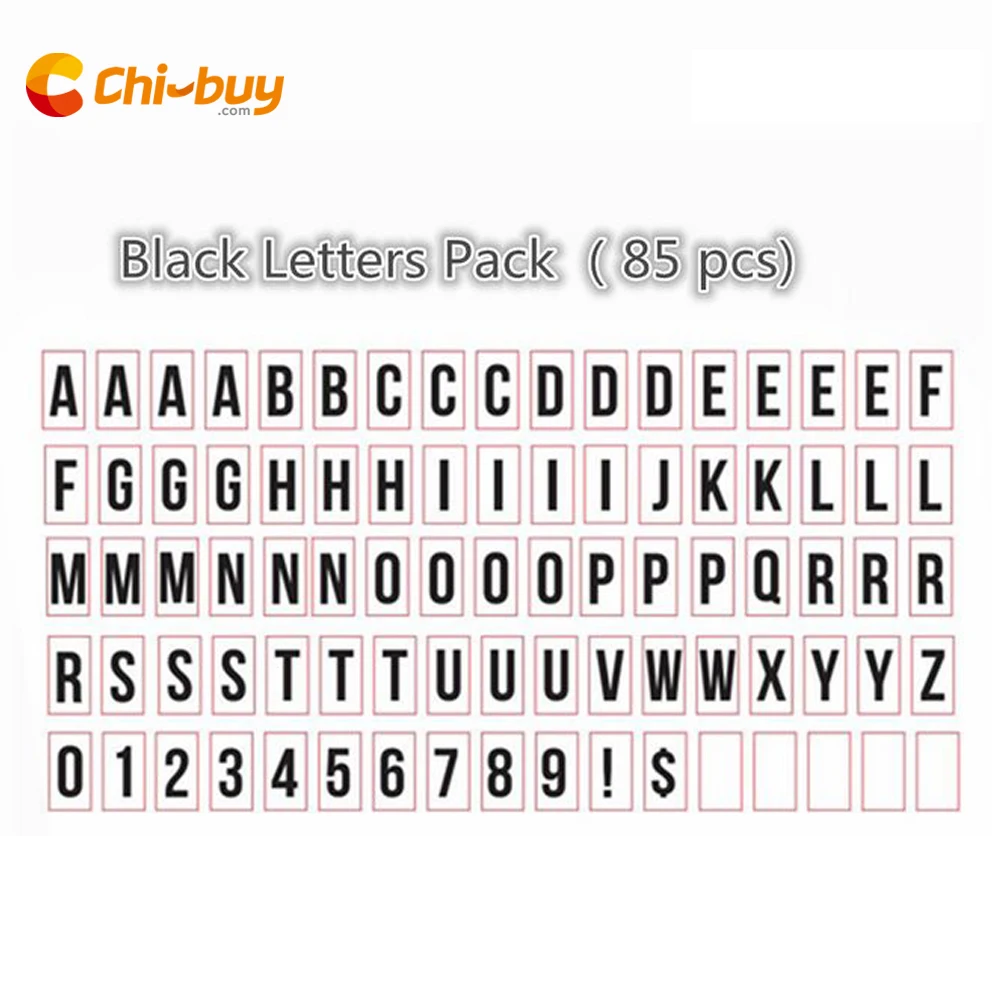 Карта CHIBUY с черными буквами и цифрами для световой короб формата А4 (85 шт.)