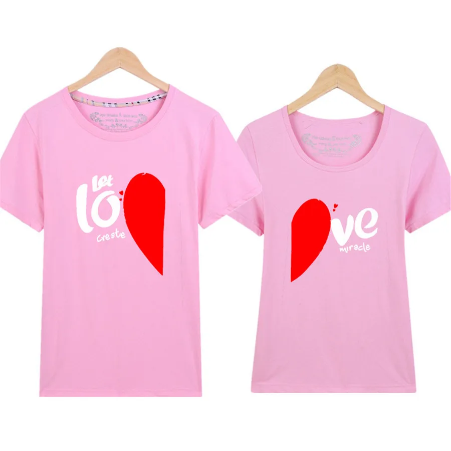 New Summer Funny Couple T Shirts Half Red Heart Love Printing Cotton O-neck Tees Cool Short Sleeve Couple Clothes
