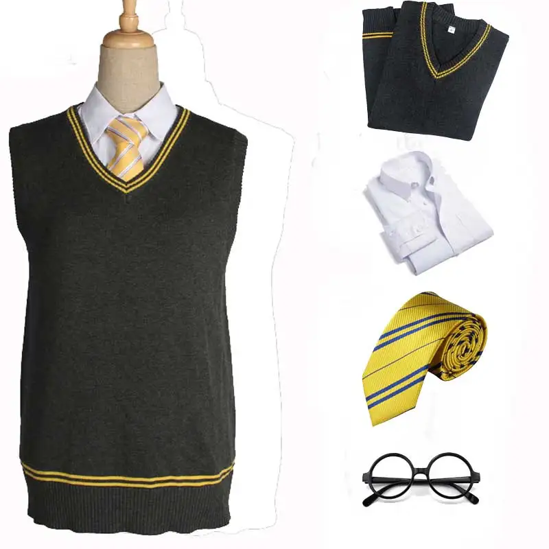 Синий Гриффиндор Слизерин Hufflepuff Ravenclaw свитер с v-образным вырезом и галстук рубашка жилет черный для магии Поттера Косплей - Цвет: Синий