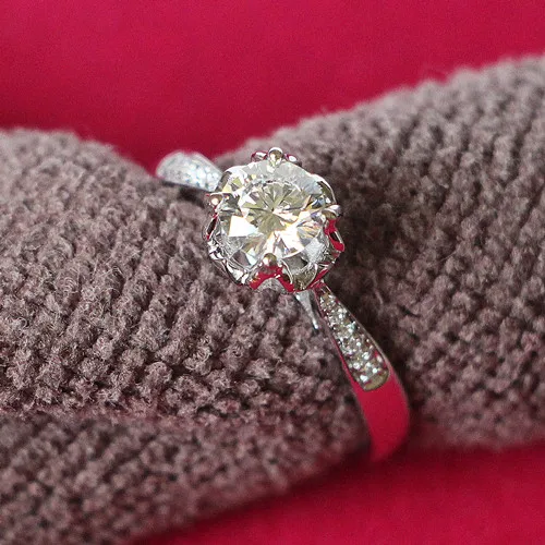 Настоящее серебро 925 пробы обручальное кольцо 0.5Ct с бриллиантом белое золото цвет