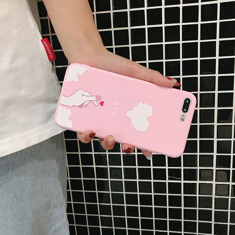 Boucho Fashion Holding Hands Print Pink Phone Case For iPhone 7 8 6 6s Plus Soft Silicone Cover Cases X XS MAX XR |