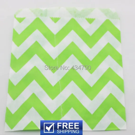 

200pcs Wide Chevron Lime Green Paper Party Printed Candy Bags-Zig Zag Treat Favor Snack Gift Goodie Bag-Choose Your Colors