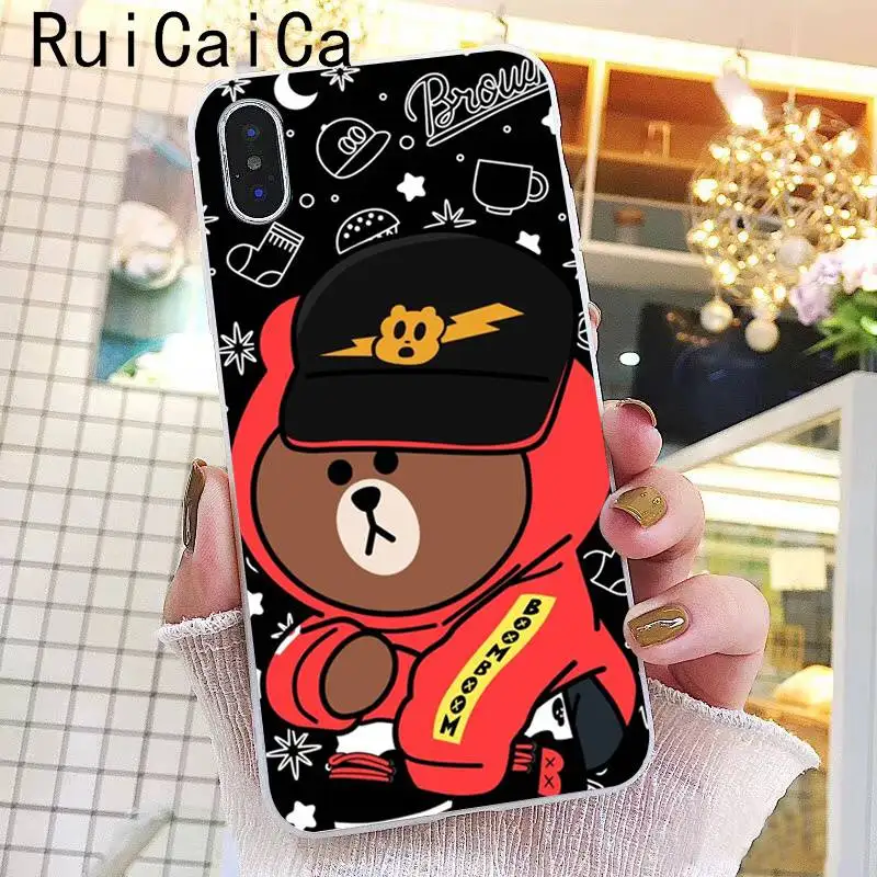 Ruicaica Line Friends коричневый Медведь Мягкий чехол для телефона iPhone 8 7 6 6S Plus X XS MAX 5 5S SE XR 10 Чехол
