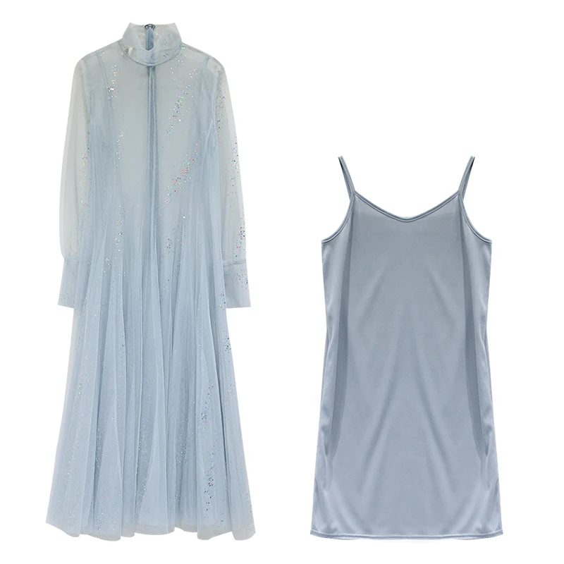 2019 весеннее Новое Женское платье с длинным рукавом и блестящее феи Женские