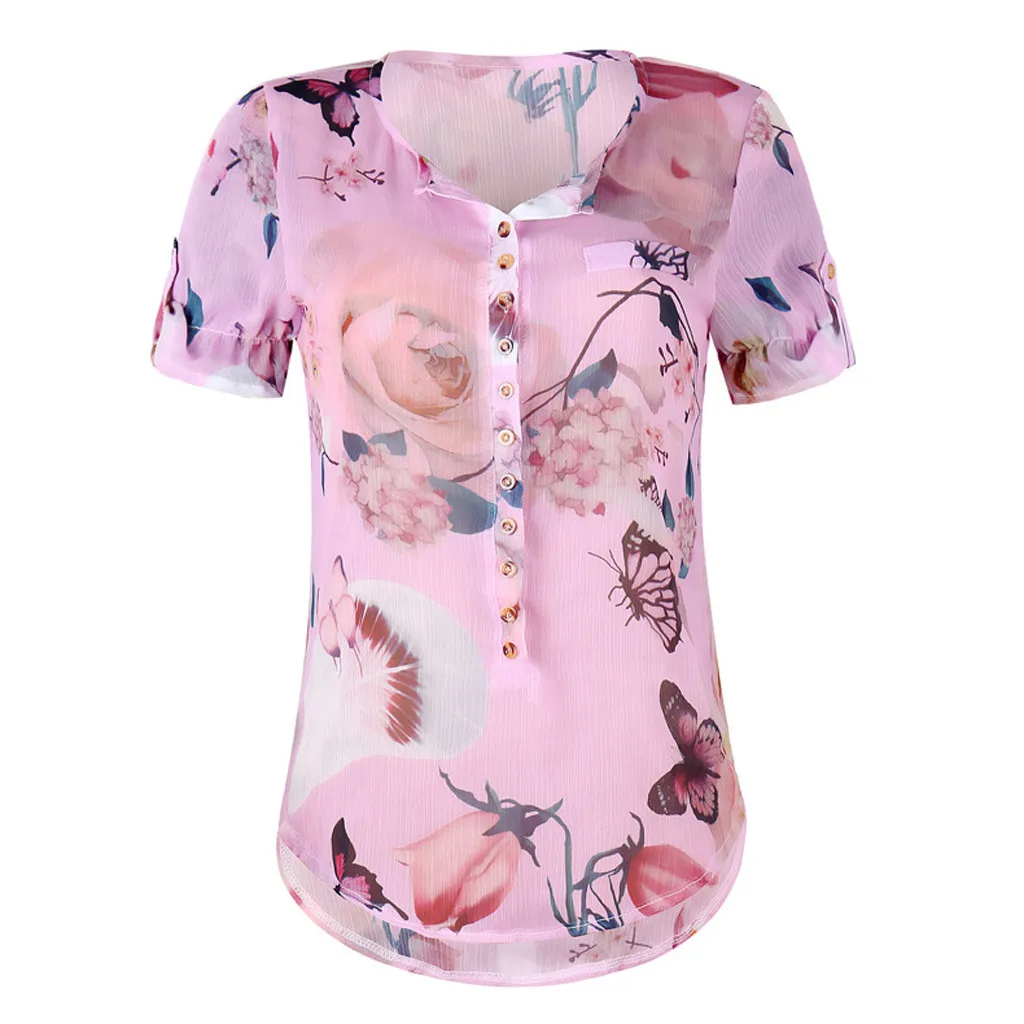 SAGACE, женская блузка, женская, 5xl,, летняя, короткий рукав, свободная, на пуговицах, с принтом, шифон, топ, блузка, рубашка, Повседневная блузка, Новая мода