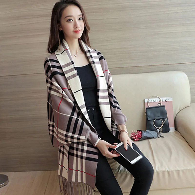 SimAi 2018 autumn and winter new style knitted shawl large loose sleeves sweater.Loose coat Tops |