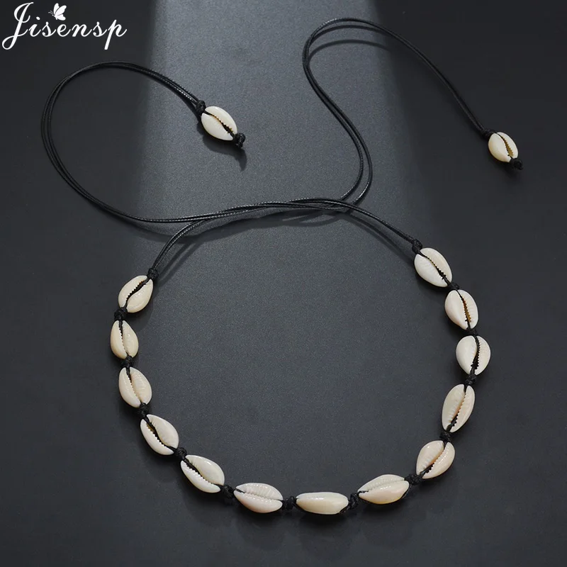 Jisensp New Fashion Black Rope Chain Natural Seashell Choker Necklace Collar Boho Shell Chokers Necklaces for Summer Beach Gift - Окраска металла: XL623G