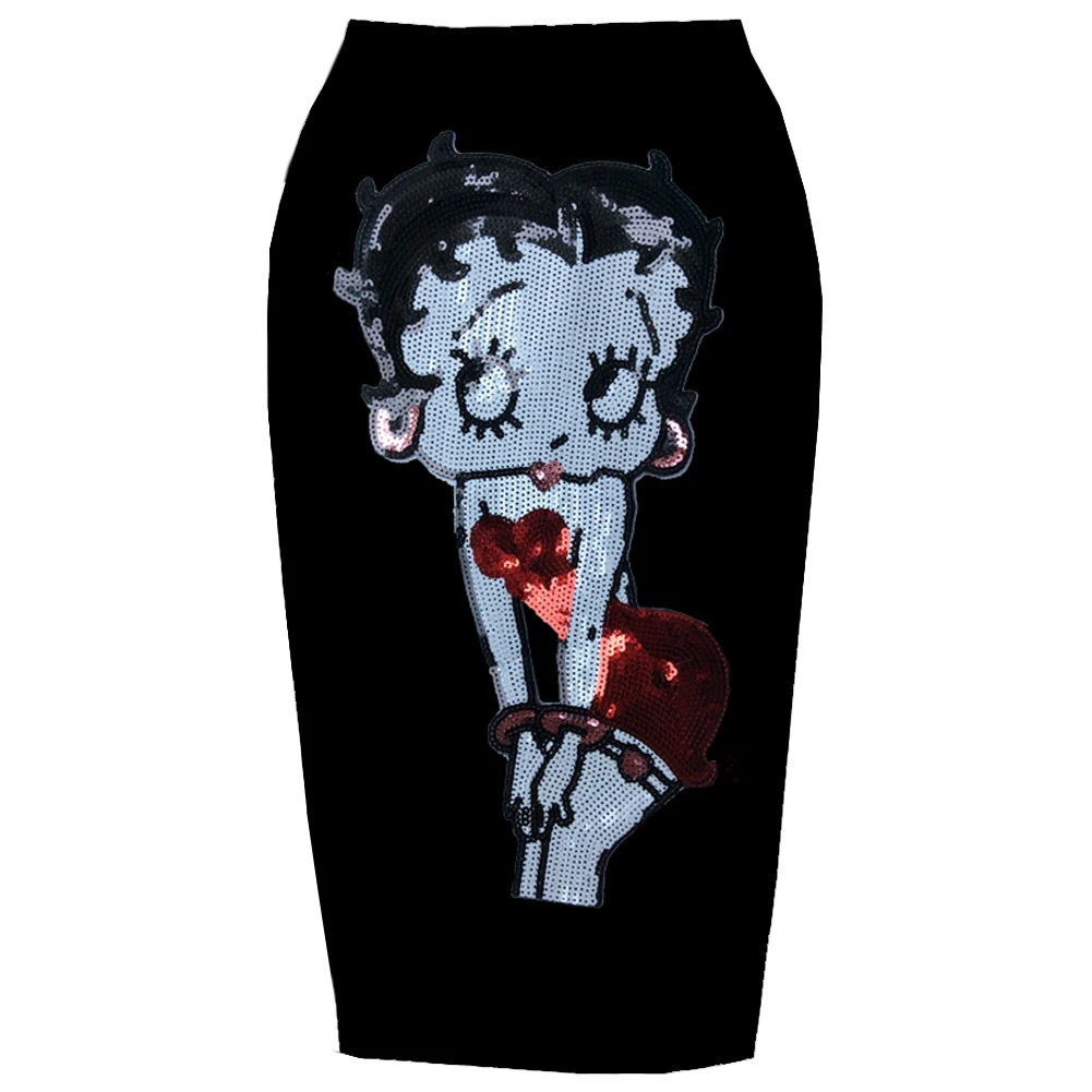 Женская винтажная юбка карандаш Betty Boop черная с высокой талией летняя одежда в