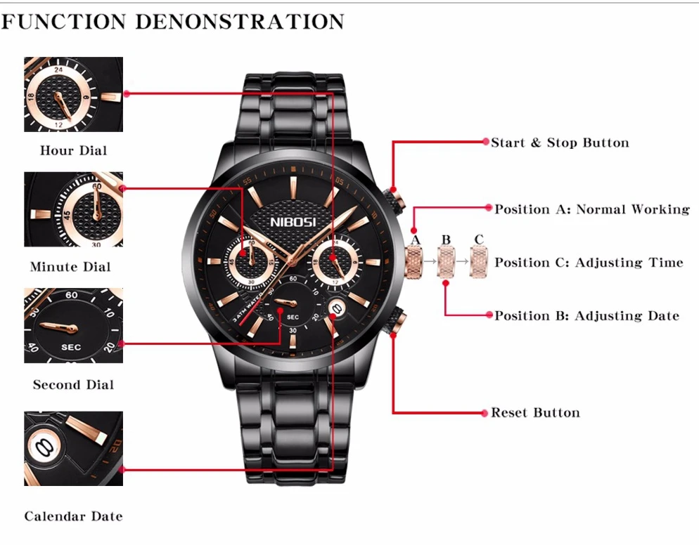 Часы NIBOSI мужские модные спортивные кварцевые водонепроницаемые полностью