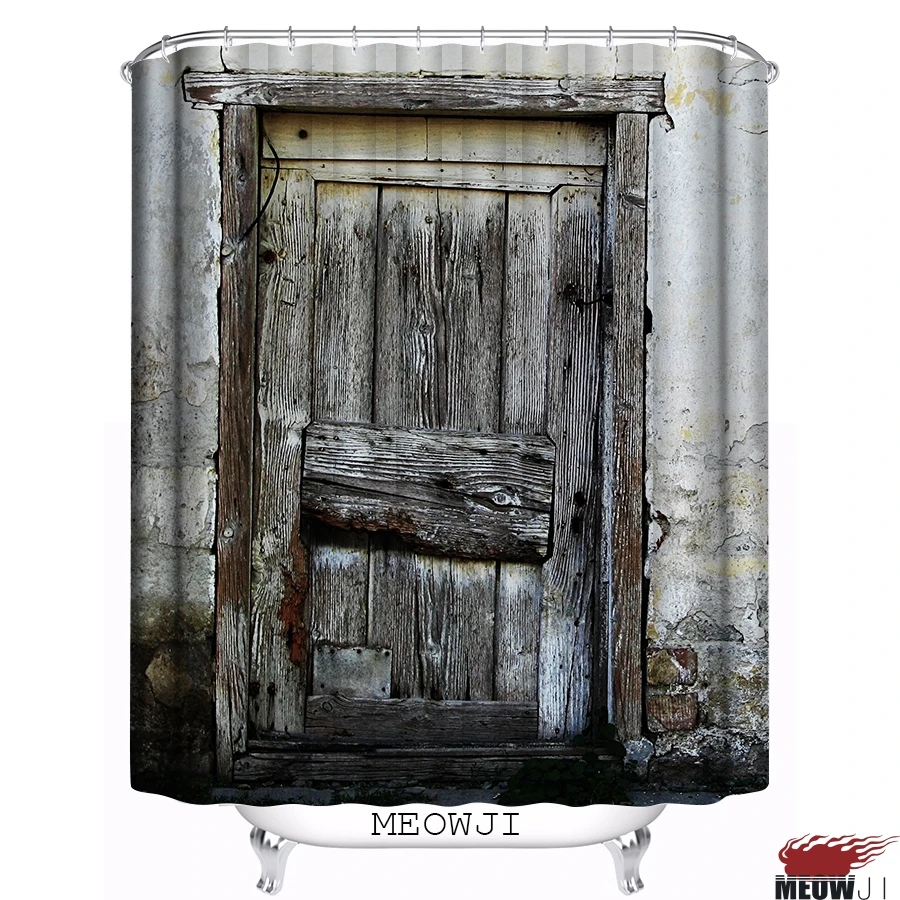 Винтажный серый тон Деревянная Дверь печатная на заказ занавеска для душа Ванная