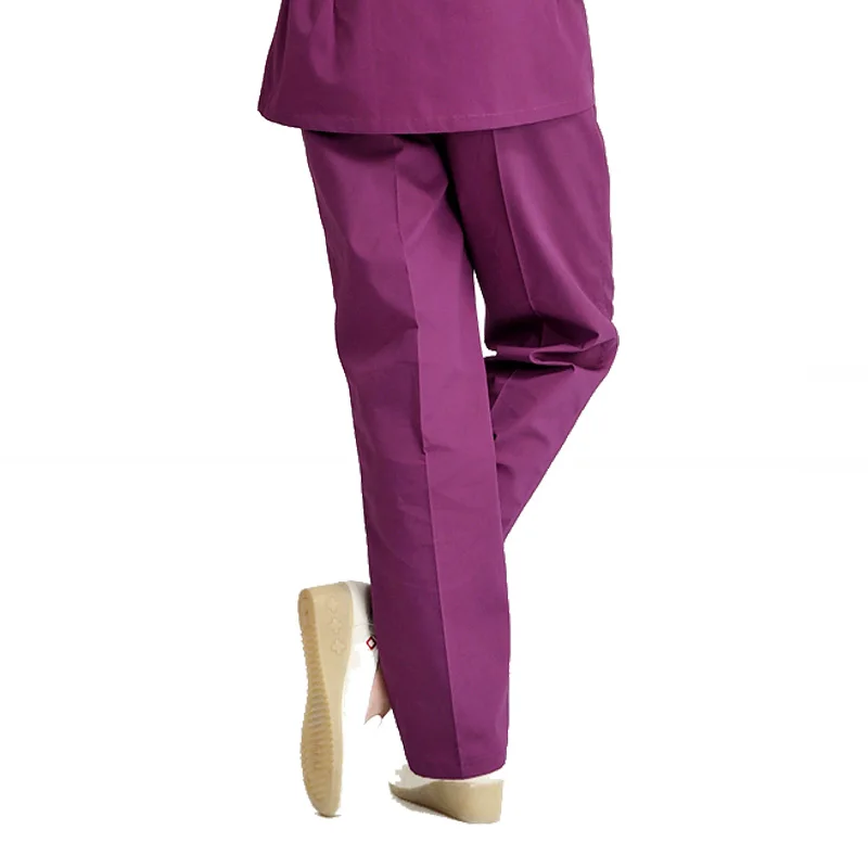 purple PANTS Женская модная медицинская униформа из чистого хлопка, цветная блокирующая v-образная горловина, рубашка или брюки с эластичным поясом и кулиской - Цвет: purple PANTS