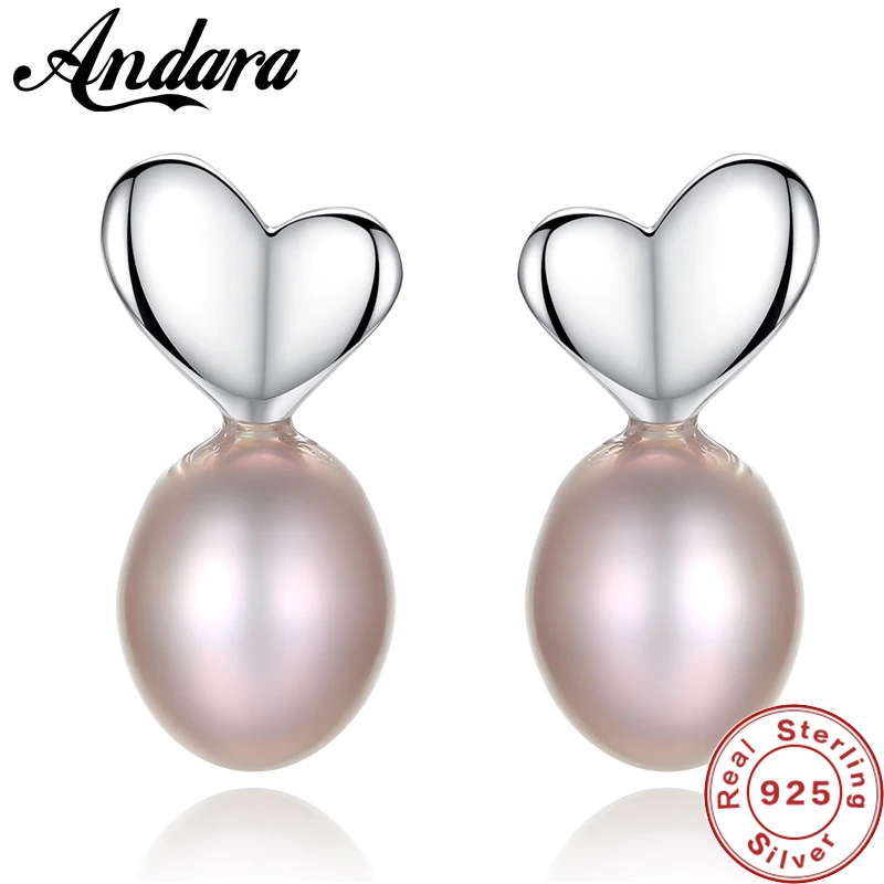 7-8mm Purple Freshwater Pearl Stud Earrings Sterling Silver 925 Jewelry Fashion Simple Heart Earring for Women |