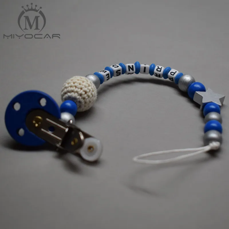 MIYOCAR обычай любое имя простая безопасная синяя и Серебряная Деревянная Соска с