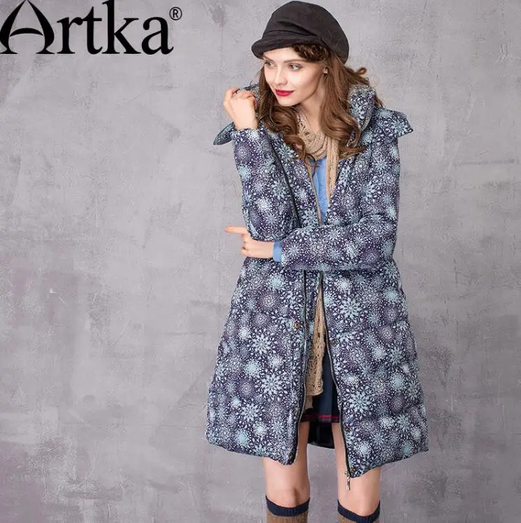 ARTKA, Женская парка, зимний женский пуховик,, длинная теплая парка с натуральным мехом, дамский плащ, верхняя одежда с капюшоном, ZK10369Q - Цвет: Floral