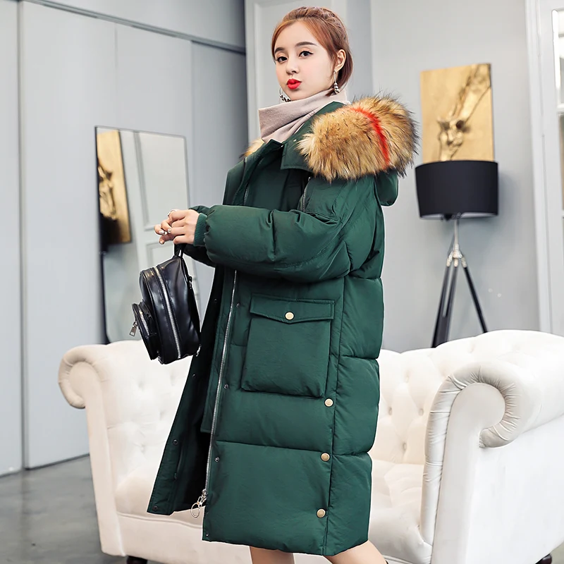 Зима 2018 Для женщин Oversize длинные Теплая куртка хлопковые парки с хлопковой