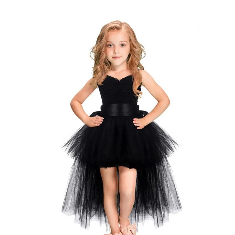 Black Angel Tutu Dress Before Short After Long Tulle Girl Tail Kids Evening Party Girls Ball Gown Halloween Costume | Детская одежда и