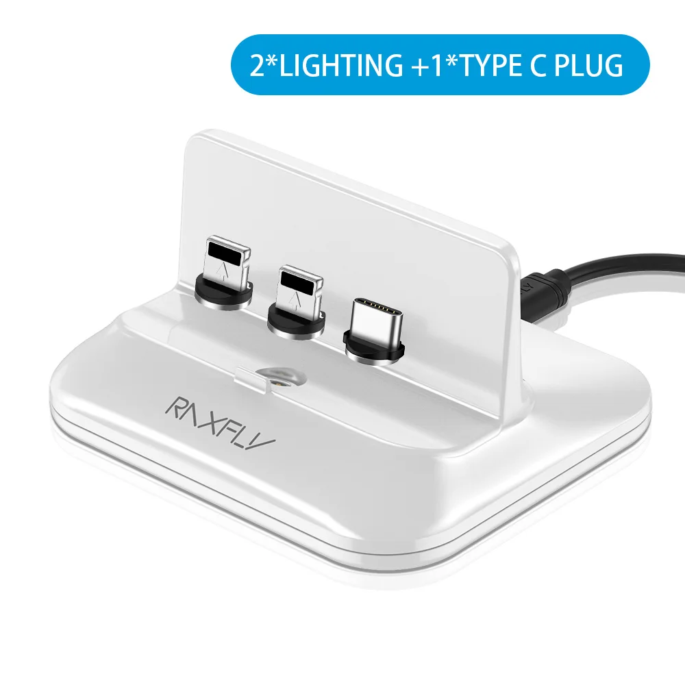 RAXFLY магнитное настольное USB Зарядное устройство Док-станция для iPhone X XS MAX зарядная станция магнитное зарядное устройство Micro usb type C кабель держатель телефона - Тип штекера: 2 Lighting 1 Typc C