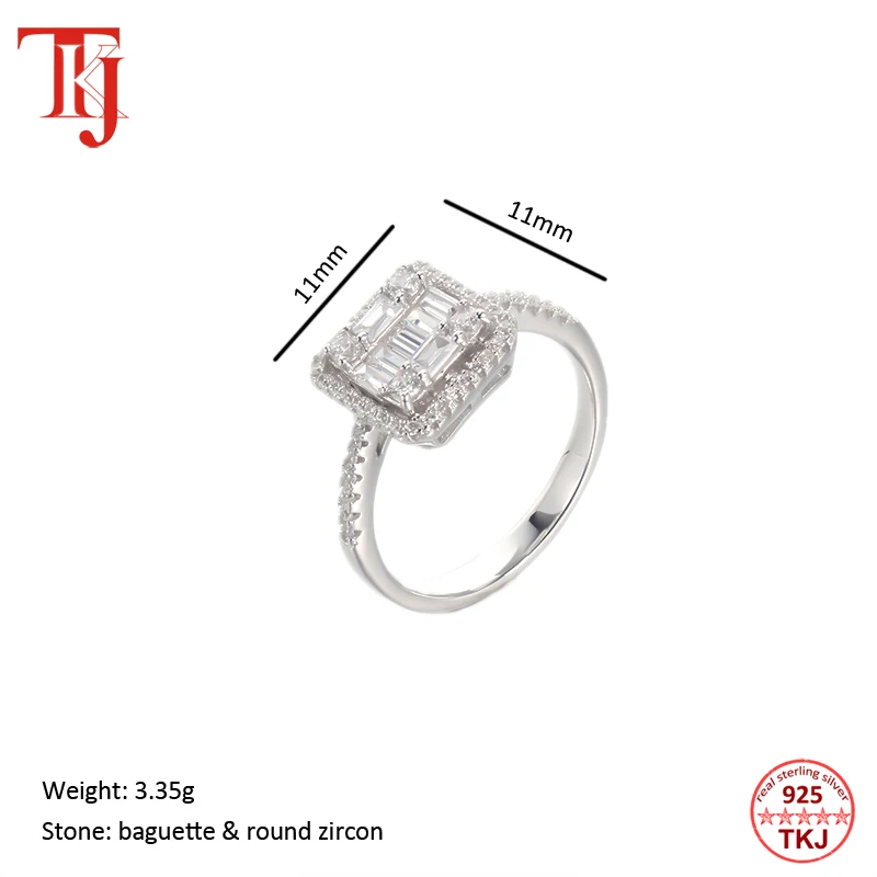 TKJ Real 100% 925 стерлингового серебра сверкающие кольца ясно CZ кольцо на палец для