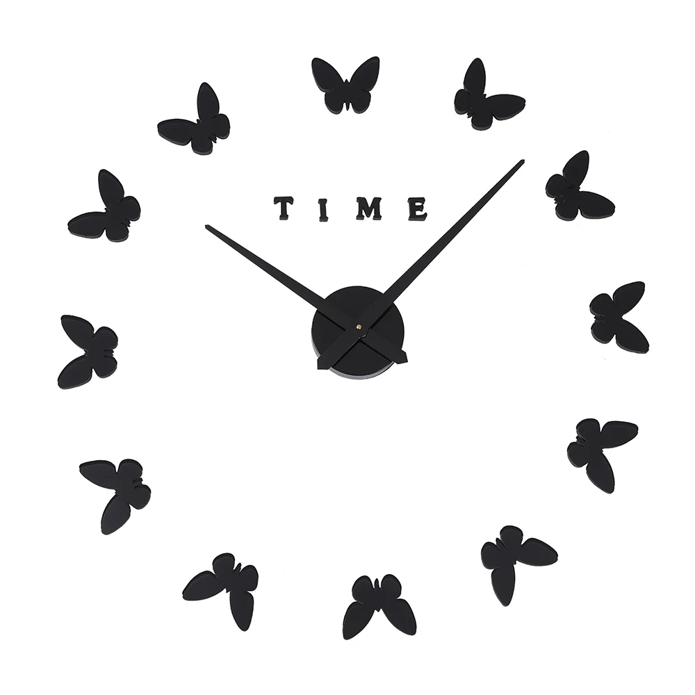 wall clock black Светящиеся бабочки новые настенные часы Horloge Murale Diy 3d акриловые Зеркальные Стикеры большие домашние кварцевые современный дизайн - Цвет: wall clock black