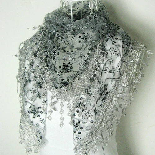 Новинка кружевной треугольный женский шарф с бахромой и розами летние шарфы