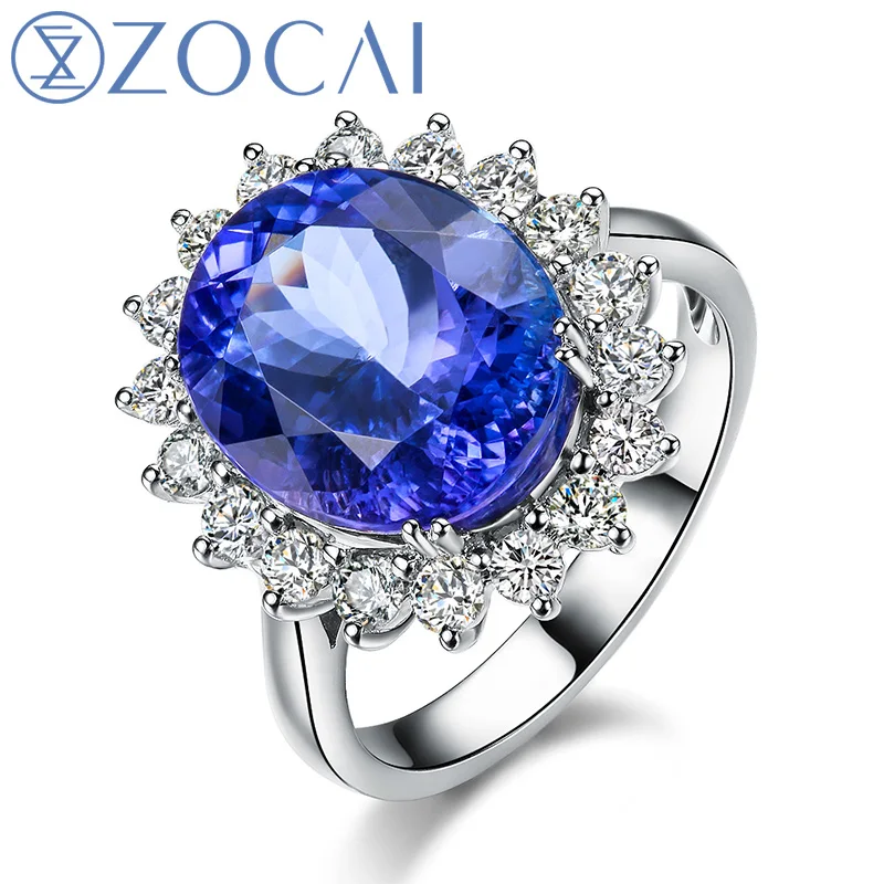 ZOCAI БРЕНД Синий Шарм 18 К White Gold 5.0 ct Танзанит 0.60 кт Бриллиантовое женщина кольцо W04413